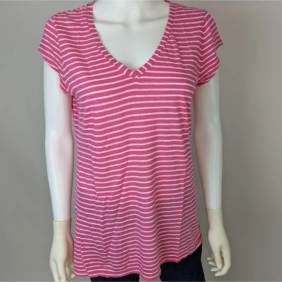Crown & Ivy Pink and White Striped Tee Shirt M - Picture 2 of 5